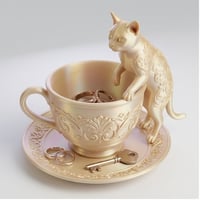 猫（バーミーズ）のアクセサリートレイ 小物入れ シルクゴールド