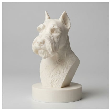 犬（ミニチュアシュナウザー）の3Dプリント胸像 白PLA 彫刻 置物 インテリア