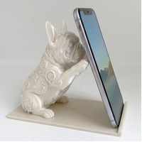 犬（フレンチブルドッグ）のスマホスタンド 卓上 シルクホワイト
