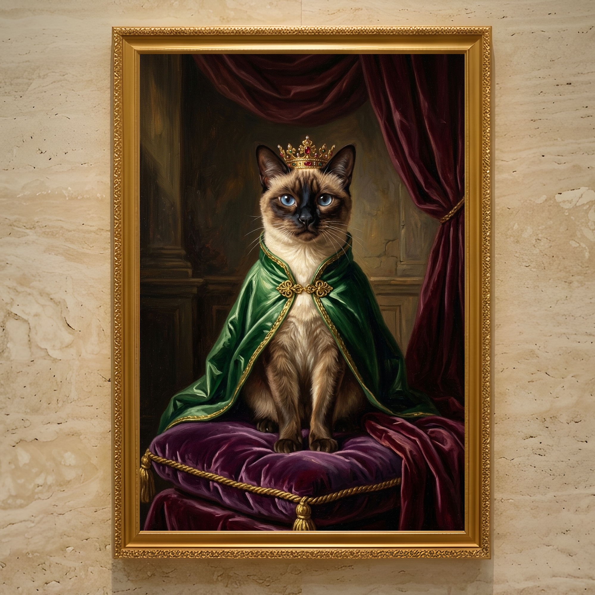 猫（バーミーズ）のルネサンス風肖像画 油絵風アートA3額装インテリア