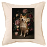 犬（柴犬）クッション 45cm 花の油絵風カラーアート