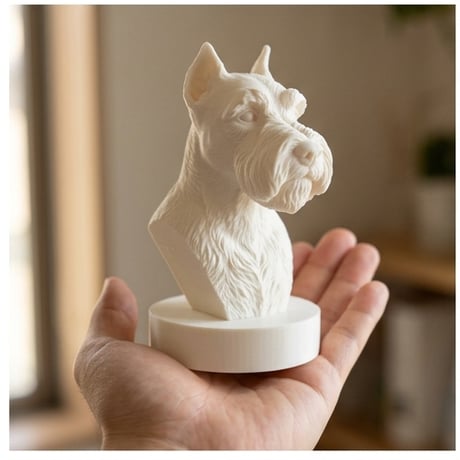 犬（ミニチュアシュナウザー）の3Dプリント胸像 白PLA 彫刻 置物 インテリア