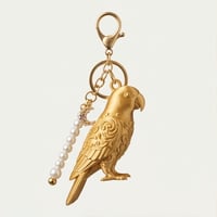 インコ（オオハナインコ）のキーホルダー ミニチュア シルクゴールド