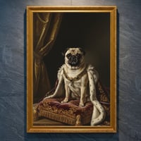 犬（パグ）のルネサンス風肖像画 油絵風アートA4金縁額装インテリア壁掛け