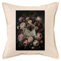 猫（シャム猫）クッション 45cm 花の油絵風カラーアート