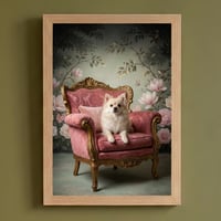 犬（ポメラニアン）のロココ調シャビーピンクアート A4額装インテリア壁掛け
