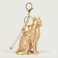 猫（エジプシャンマウ）のキーホルダー ミニチュア シルクゴールド