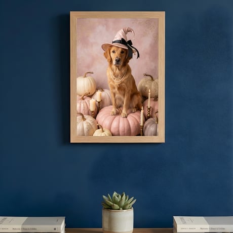 犬（ゴールデンレトリバー）のハロウィン限定アート A4額装インテリア壁掛け