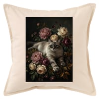 猫（ラグドール）クッション 45cm 花の油絵風カラーアート