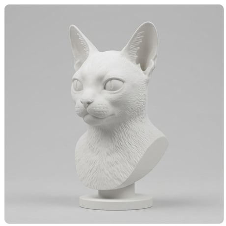 猫（シンガプーラ）の3Dプリント胸像 白PLA 彫刻 置物 インテリア
