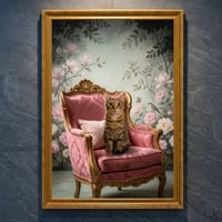 猫のロココ調シャビーピンクアート A4金縁額装インテリア壁掛け