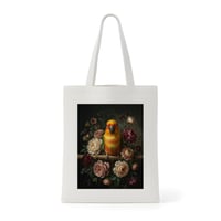 インコ（ナナイロメキシコインコ）トートバッグ 花の油絵風アート キャンバス地