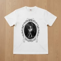 犬（パピヨン）半袖Tシャツ ルネサンス風モノクロアート ホワイト 男女兼用