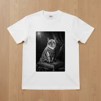 猫（シャム猫）半袖Tシャツ ルネサンス風モノクロアート ホワイト 男女兼用
