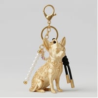 犬（チワワ）のキーホルダー ミニチュア シルクゴールド