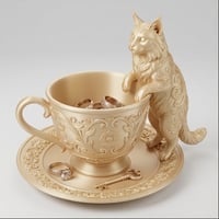 猫（メインクーン）のアクセサリートレイ 小物入れ シルクゴールド