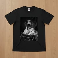 ミニチュアダックスフンド半袖Tシャツ ルネサンス風モノクロ ブラック 男女兼用