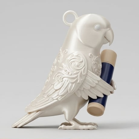 ワカケホンセイインコのリップケース 3Dプリント シルクホワイト キーホルダー