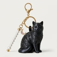猫（ブリティッシュショートヘア）のキーホルダー ミニチュア シルクブラック