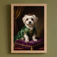 犬（マルチーズ）のルネサンス風肖像画 油絵風アートA4額装インテリア壁掛け