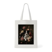 犬（ボーダーコリー）トートバッグ 花の油絵風アート キャンバス地