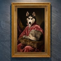 犬（シベリアンハスキー）のルネサンス風肖像画 A4金縁額装インテリア壁掛け