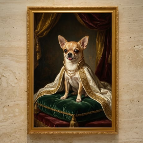犬（チワワ）のルネサンス風肖像画 油絵風アートA3額装インテリア壁掛け