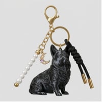 犬（コーギー）のキーホルダー ミニチュア シルクブラック