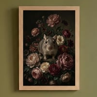 デグーの花に囲まれた油絵風アート A4額装インテリア壁掛け