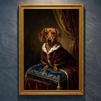犬（ミニチュアダックスフンド）のルネサンス風肖像画 A4金縁額装インテリア壁掛け