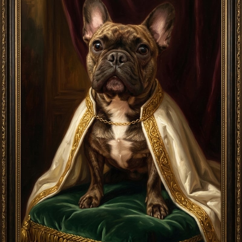 額付き銅版画応用絵画　フレンチブルドック 犬（フレンチブルドッグ）のルネサンス風肖像画 A3額装インテリア