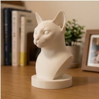 猫（トンキニーズ）の3Dプリント胸像 白PLA 彫刻 置物 インテリア