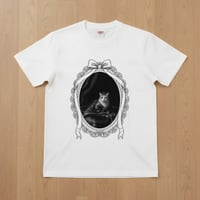 猫（マンチカン）半袖Tシャツ ルネサンス風モノクロアート ホワイト 男女兼用