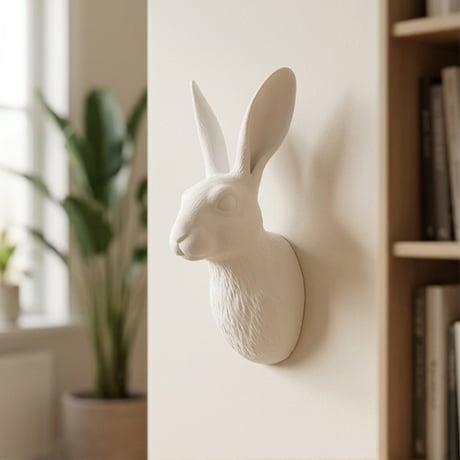 うさぎ（ベルジアンヘア）の壁掛けレリーフ 3Dプリント 白PLA インテリア