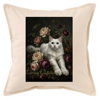 猫（ターキッシュアンゴラ）クッション 45cm 花の油絵風カラーアート