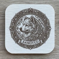 犬（サモエド）の紋章コースター 4枚セット アンティーク調（珪藻土配合）