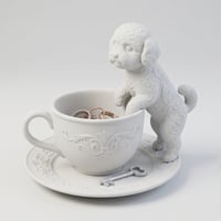 犬（ビションフリーゼ）のアクセサリートレイ 小物入れ マットホワイト