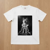 犬（秋田犬）半袖Tシャツ ルネサンス風モノクロアート ホワイト 男女兼用