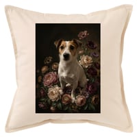 犬（ジャックラッセルテリア）クッション 45cm 花の油絵風カラーアート