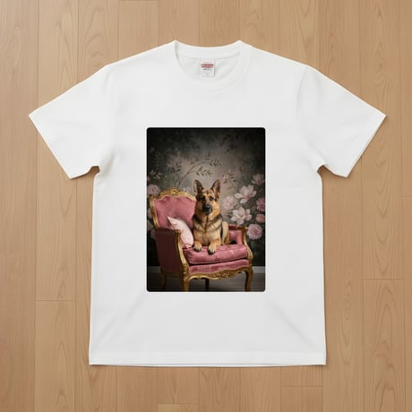 ジャーマンシェパード半袖Tシャツ ロココ調シャビーピンク ホワイト 男女兼用