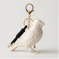 文鳥・ブンチョウのキーホルダー ミニチュア シルクホワイト