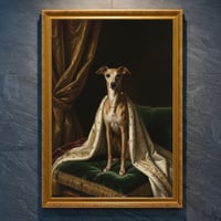 犬（イタリアングレーハウンド）のルネサンス風肖像画 A4金縁額装インテリア壁掛け