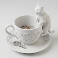 猫（ブリティッシュショートヘア）のアクセサリートレイ 小物入れ マットホワイト