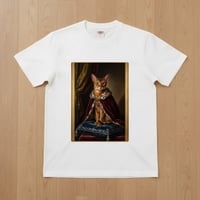 猫（アビシニアン）半袖Tシャツ ルネサンス風カラーアート ホワイト 男女兼用