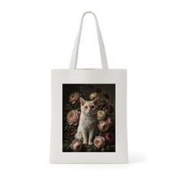 猫（セルカークレックス）トートバッグ 花の油絵風アート キャンバス地