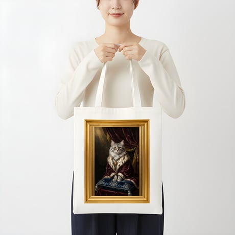 ノルウェージャンフォレストキャットトートバッグ ルネサンス風 金縁カラーアート