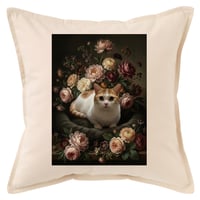 猫（マンチカン）クッション 45cm 花の油絵風カラーアート