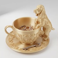 犬（コッカースパニエル）のアクセサリートレイ 小物入れ シルクゴールド