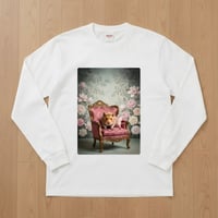 ゴールデンハムスター長袖Tシャツ ロココ調シャビーピンク ホワイト 男女兼用