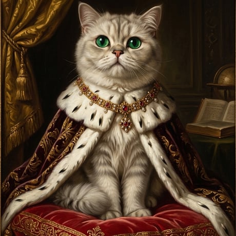 猫（チンチラペルシャ）のルネサンス風肖像画 油絵風アートA3額装インテリア壁掛け